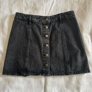 Black Denim Button-Up Skirt